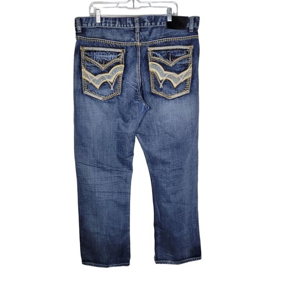 CJ Black Men's 38x32 Relaxed Straight Flap Pocket High Rise Blue Denim Jeans - Picture 12 of 12